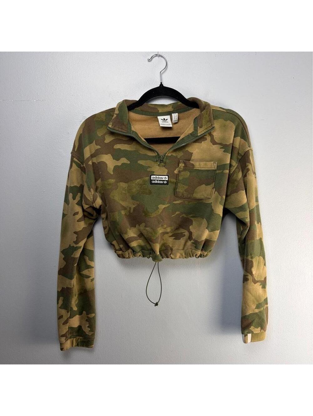 Adidas Originals Camo Cropped Quarter Zip Sweatshirt S - Picture 6 of 8